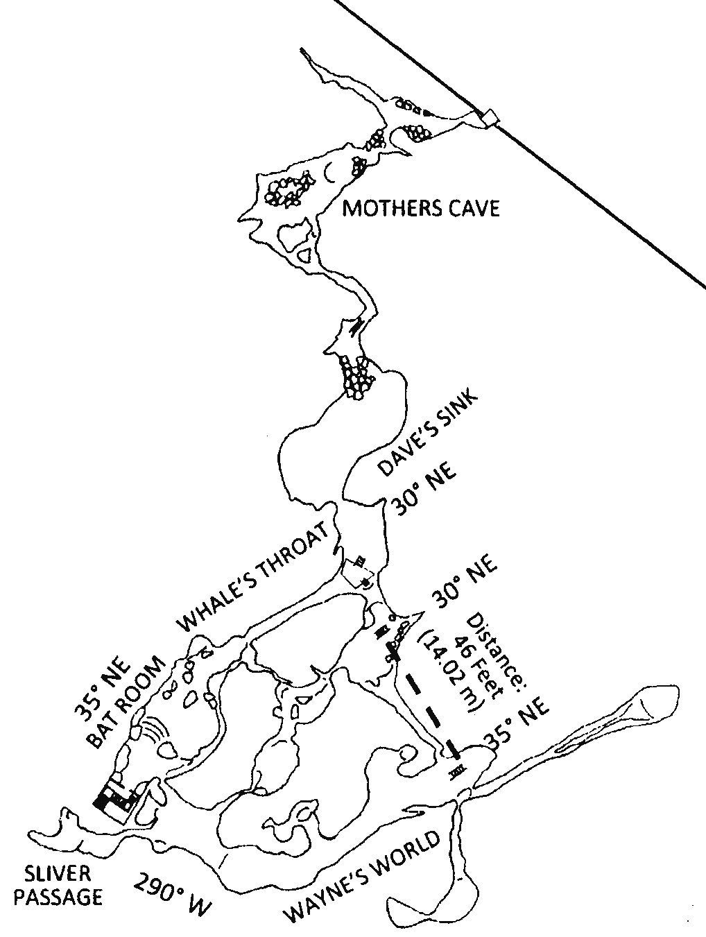 A map of Carolyn's Caverns at Ledge View Nature Center.
