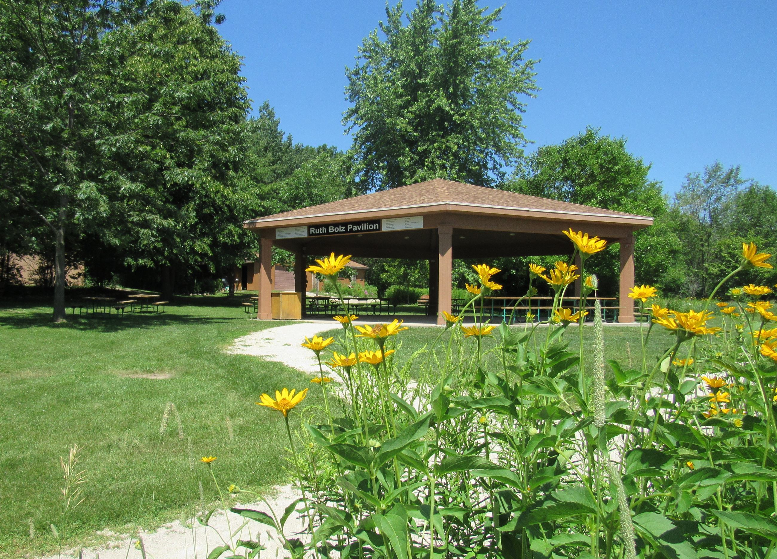 pavilion with prairie flowers near by